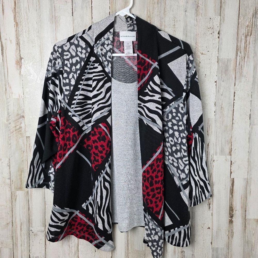 Alfred Dunner Cardigan Cami Set Red, Gray, and Black Size Medium